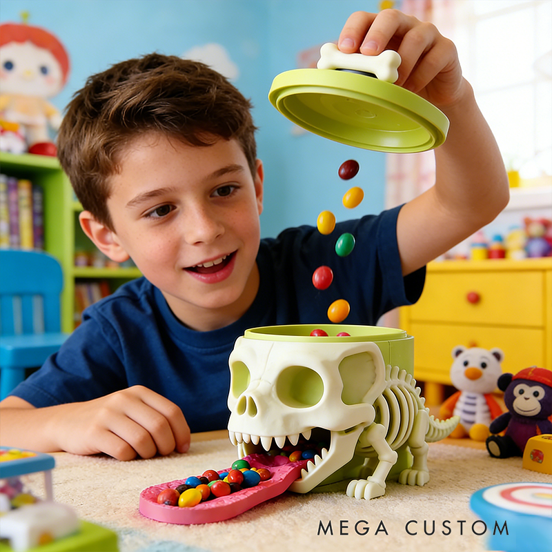 Dino Skeleton Candy Dispenser – Spooky-Fun Interactive Snack Holder with Bone-Top Trigger
