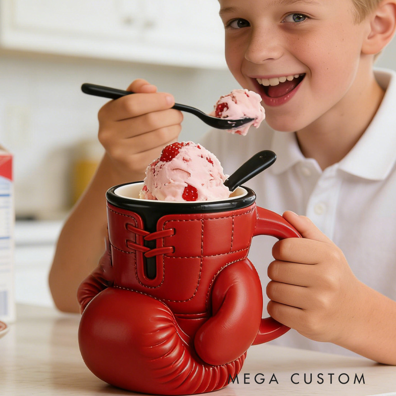 Personalized Boxing Glove Ice Cream Pint Holder with Spoon Slot Holder 3D Printed Cozy with Spoon Slot Fitness Inspired Cozie Gym Gift Fuzzy Texture for Gym Lover