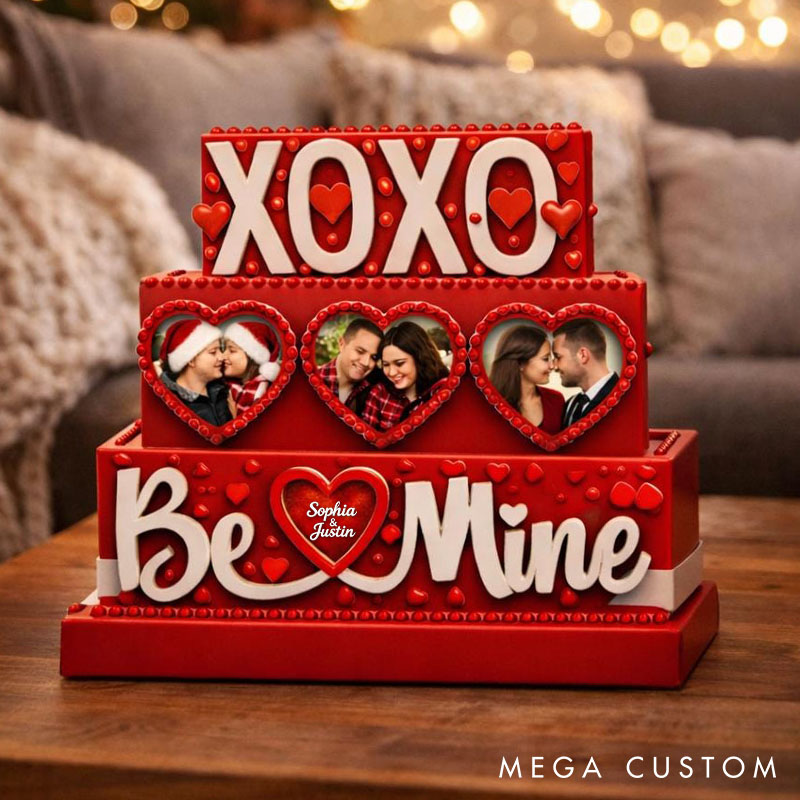 Personalized Valentine's Day XOXO Be Mine Photo Frame Custom Couple 3D Printed Red Photo Frame with Text Valentine's Day Anniversary Gift for Him Her