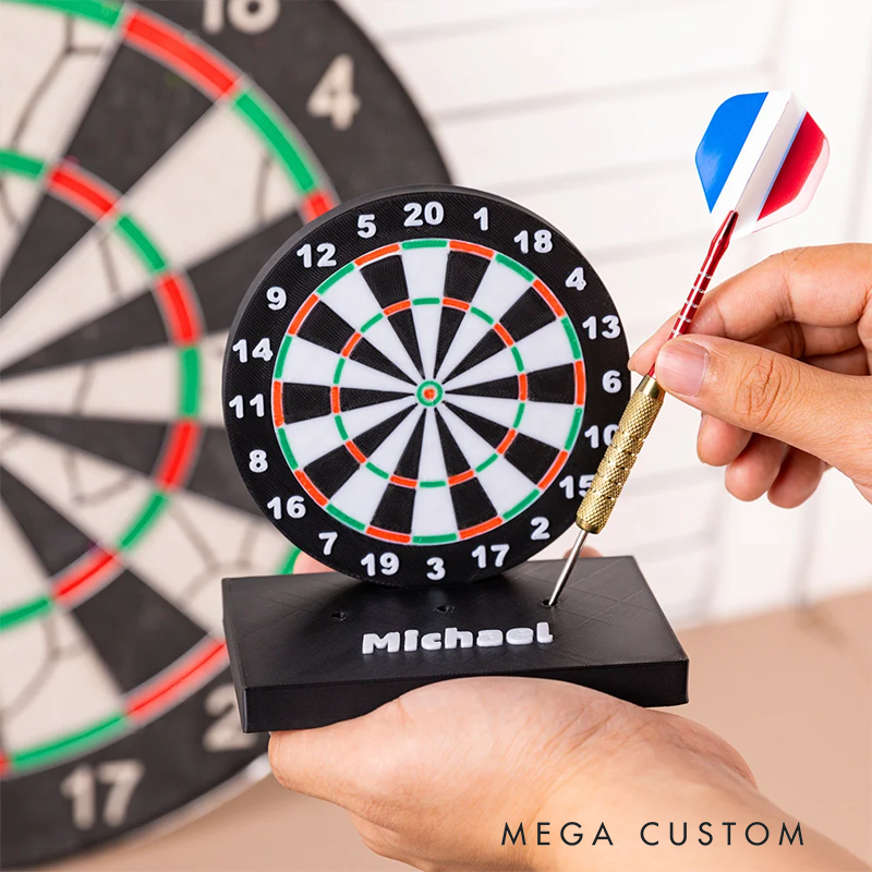 Personalized 3D Printed Dartboard Pattern Dart Holder with Text and Base for Holding 3 Darts Desk Decor Birthday Gift for Dart Lovers