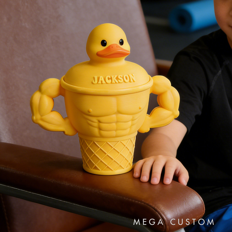 Personalized Funny Muscle Arm Duck Ice Cream Pint Holder 3D Printed Cozy with Spoon Slot Fitness Inspired Cozie Gym Gift Fuzzy Texture for Gym Lover
