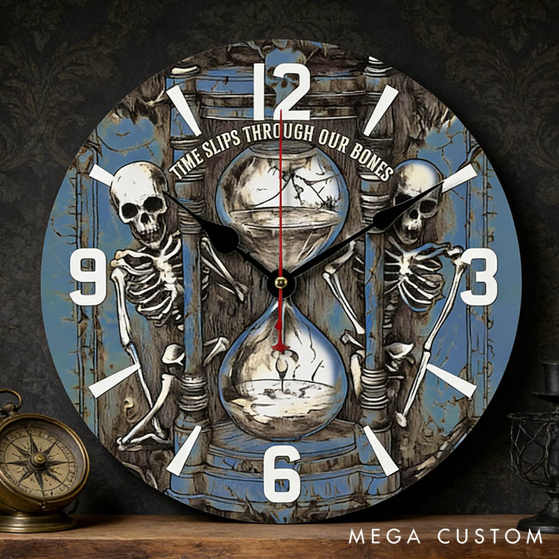 Personalized Skeleton Couple Time Slips Through Our Bone Wall Clock Custom Gothic Style Hourglass 3D Effect Wall Clock Anniversary Valentines Day Gift