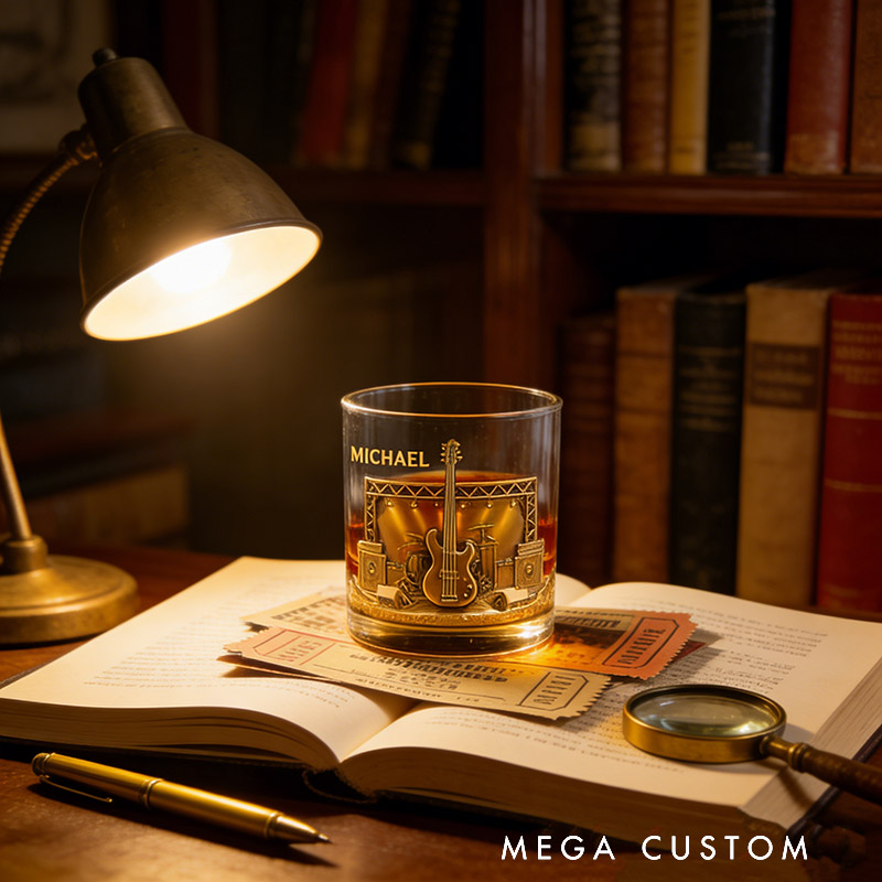 Personalized Electric Guitar Whiskey Glass Custom Name Whiskey Glass Engraved Glasses Gift Guitarist Birthday Concert Holiday Gift