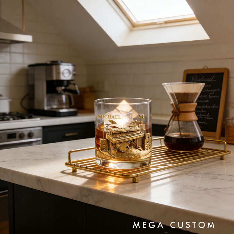 Personalized Drum Set Whiskey Glass Custom Name Whiskey Glass Engraved Glasses Gift Drummer Birthday Concert Holiday Gift