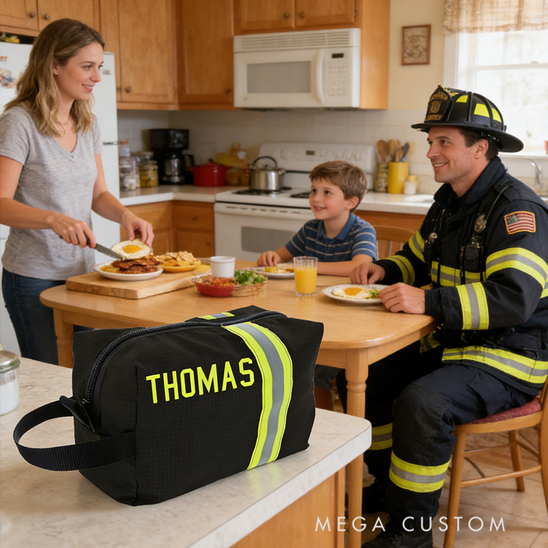 Personalized Custom Firefighter Gear Bag - Personalized Name Hi-Vis Reflective Strip Organizer Durable Fire-Resistant Toiletry/Tool Pouch for First Responders, On-Duty Use & Travel