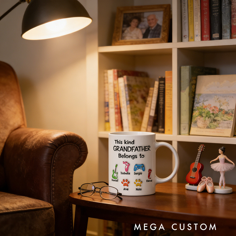 Personalized This Kind Grandfather Belongs To Mug Custom with Icons Name Text for Birthday Father's day Holiday