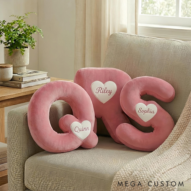 Personalized Heart Letter Pillow with Name Custom Throw Pillow for Her 