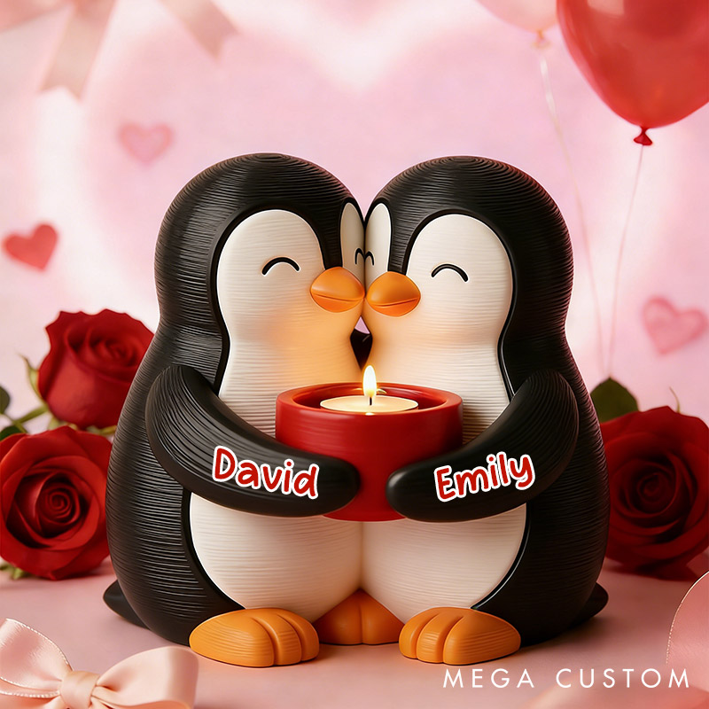 Personalized Adorable Penguin Couple Candle Holder 3D Printed Cute Penguin Candle Holder Couple Valentine's Gift