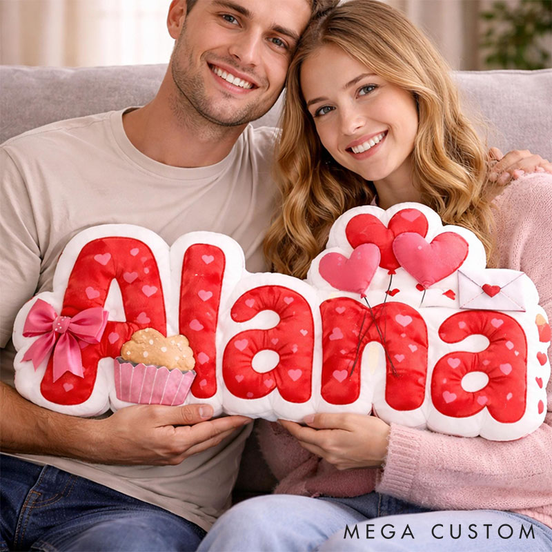 Personalized Name Pillow Custom Sweet Heartfelt Throw Pillow 3D Effect Graphic Pillow for Her Valentine's Anniversary Gift for Woman Girl