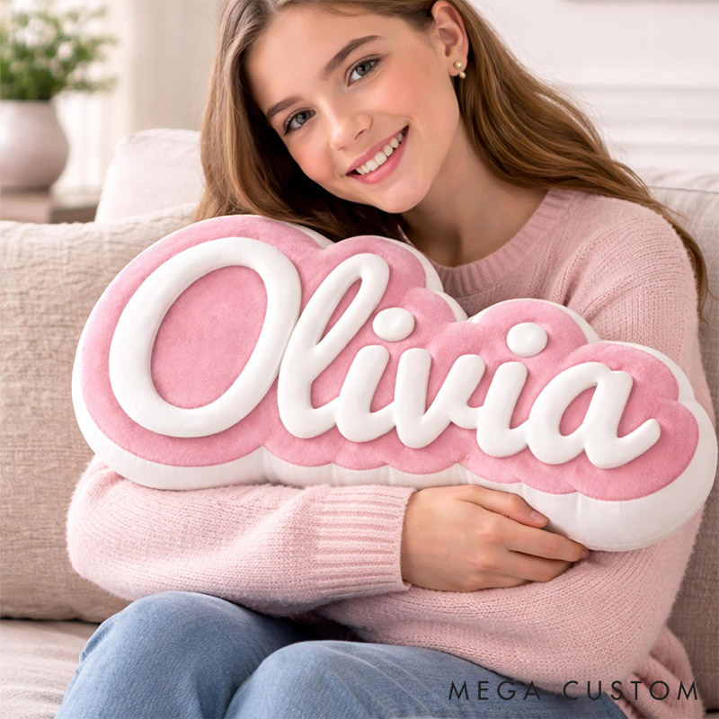 Personalized Cloud Name Pillow Custom Valentines Gift for Wife Girlfriend Stylish Cozy Decor 3D Effect 2D Flat Pillow