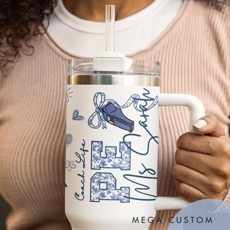 Personalized Fitness Tumbler Physical Education Teacher Gift Custom Travel Cup End of School Gift Quencher for Sport Teacher Gift for Gym Lovers