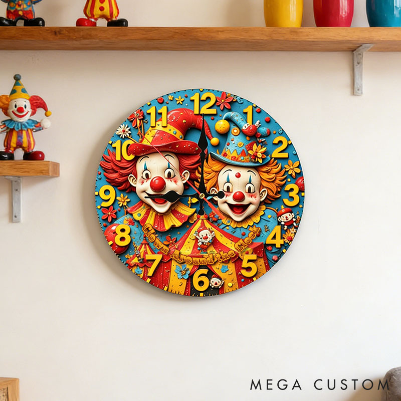 Personalized Couple Cheerful Clown Around the Clock Wall Clock Custom Vintage Circus Clown Wall Clock with Text Gift for Him Her Anniversary Gift