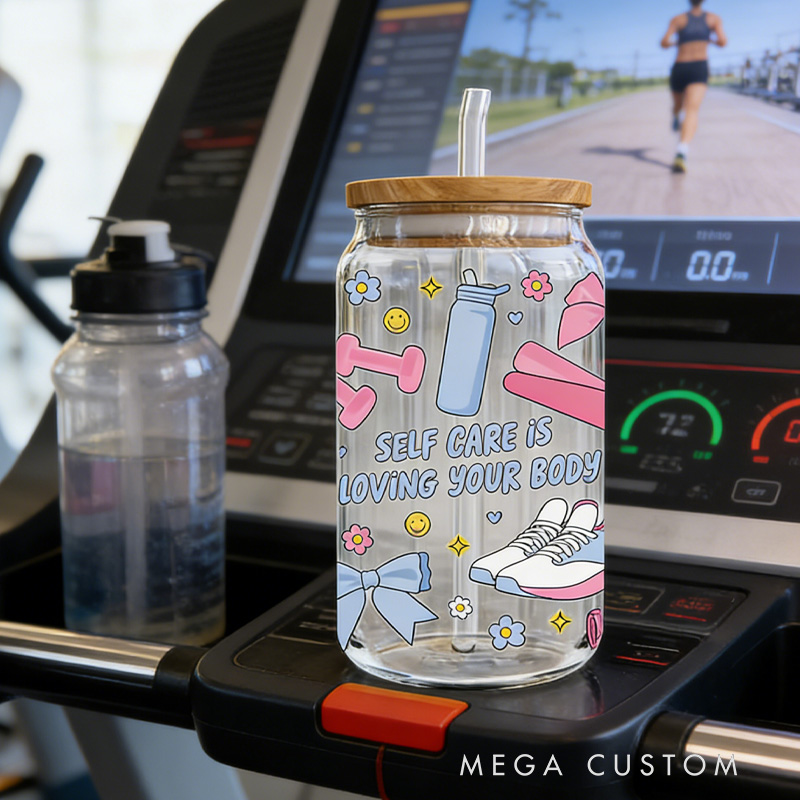 Personalized Gym Water Glasses Self Care Gym Girl Fitness Exercise Glass Gym Fuel Workout Motivational Glass Tumbler Birthday Gift for Gym Lover 