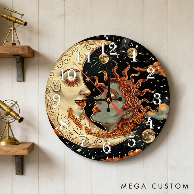 Personalized Couple Together We Are the Sun and Moon Wall Clock Custom Cosmic Sun and Moon Wall Clock Anniversary Valentines Day Gift for Him Her