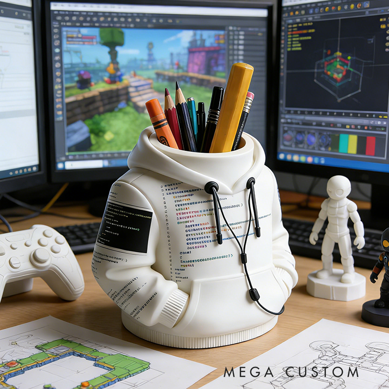 Hoodie-Style 3D Printed Pen Holder - Tech-Inspired Desk Organizer for Stationery