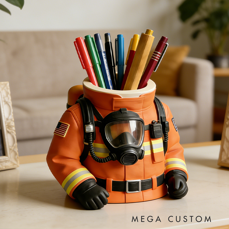 Firefighter Gear 3D Printed Pen Holder - Hero-Themed Desk Storage Organizer