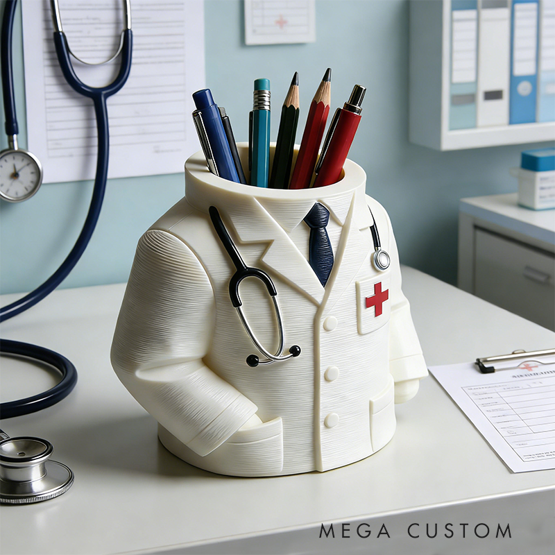 Doctor Coat 3D Printed Pen Holder - Medical-Themed Stationery Organizer