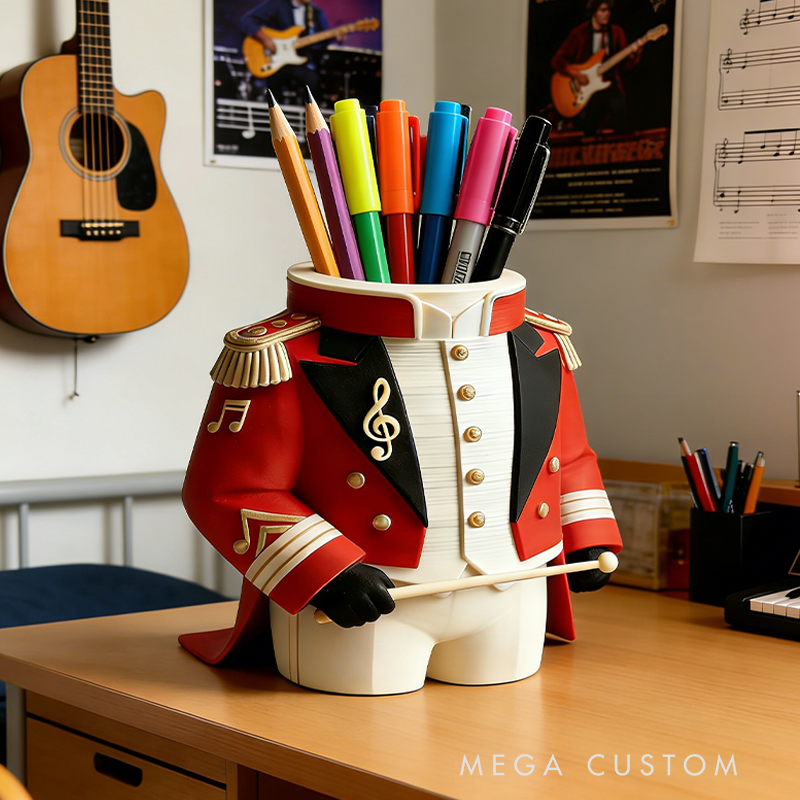 Marching Band Uniform 3D Printed Pen Holder - Music-Themed Desk Organizer