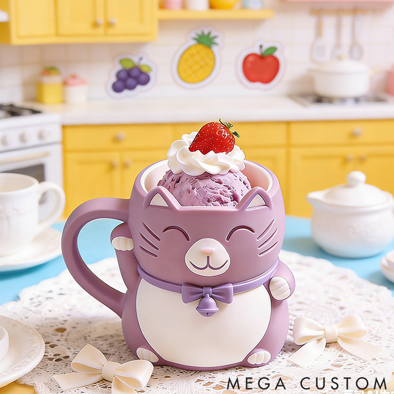 Personalized Cat Lover Bell Buddy Ice Cream Pint Holder 3D Printed with Spoon Slots & Snack Drawer for Cat Lover