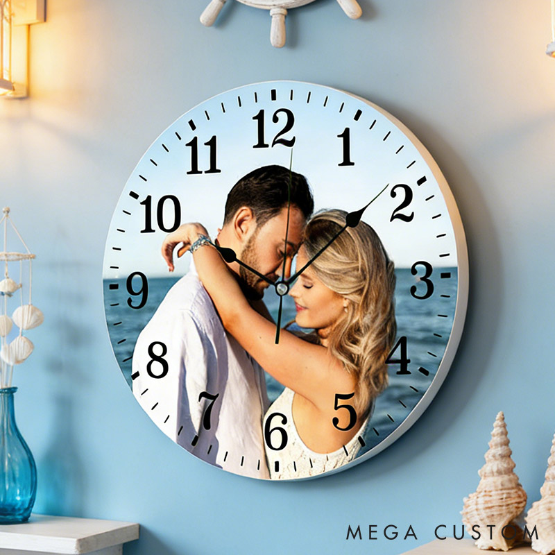Personalized Couple Photo Portrait Wall Clock Custom Newlyweds Wall Clock with Couple Own Picture Anniversary Gift Valentines Day Gift for Him Her