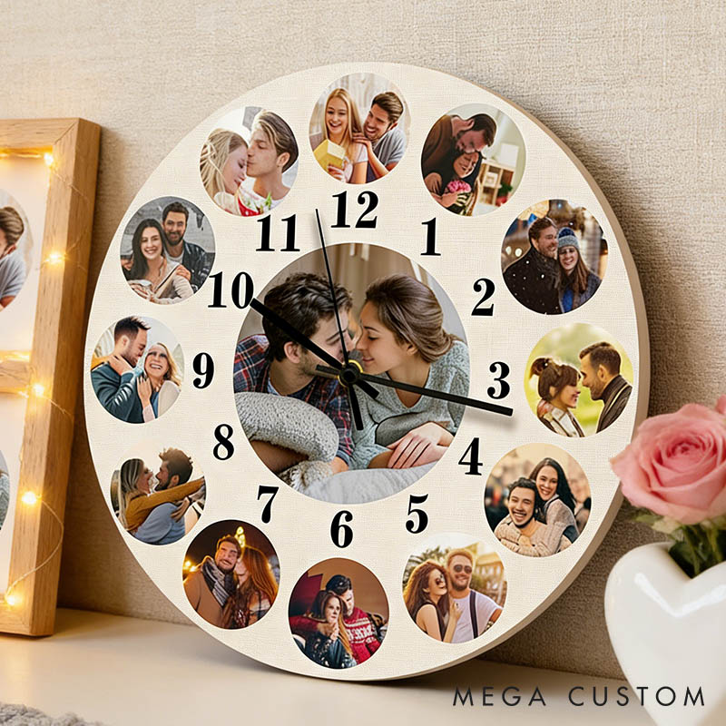 Personalized Couple Photo Portrait Wall Clock Custom Newlyweds Wall Clock with Couple Own Picture Valentines Day Gift for Him Her Anniversary Gift