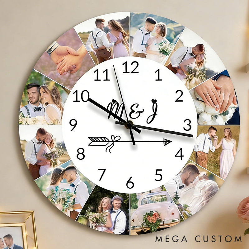 Personalized Couple Photo Portrait Wall Clock Custom Newlyweds Wedding Wall Clock with Couple Own Picture Anniversary Valentines Day Gift for Him Her