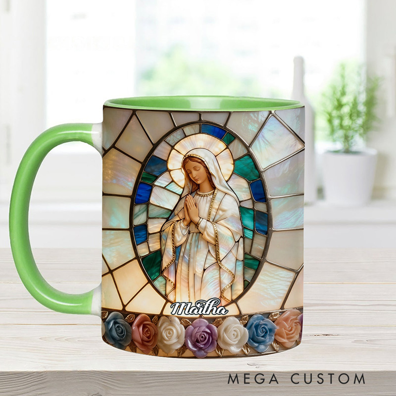 Personalized Our Lady of Grace Stained Glass 11oz Ceramic Mug with Custom Name Religious 3D Coffee Mug Catholic Gift for her