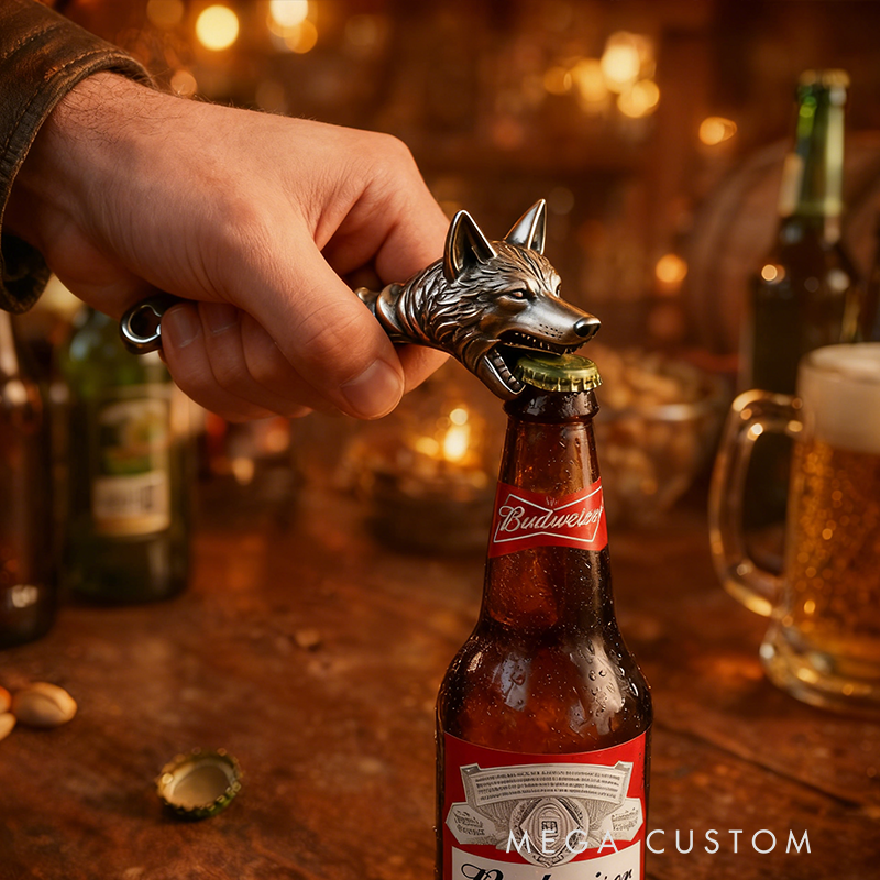 Wolf Head Metal Bottle Opener - Detailed Animal-Shaped Bar Tool for Beer & Beverages