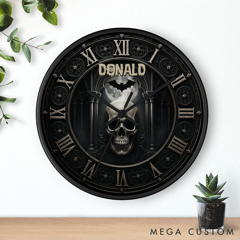 Personalized Gothic Skull Wall Clock Dark Baroque Moon Occult Home Decor Clock Gothic Clock Spooky Wall Art for Husband