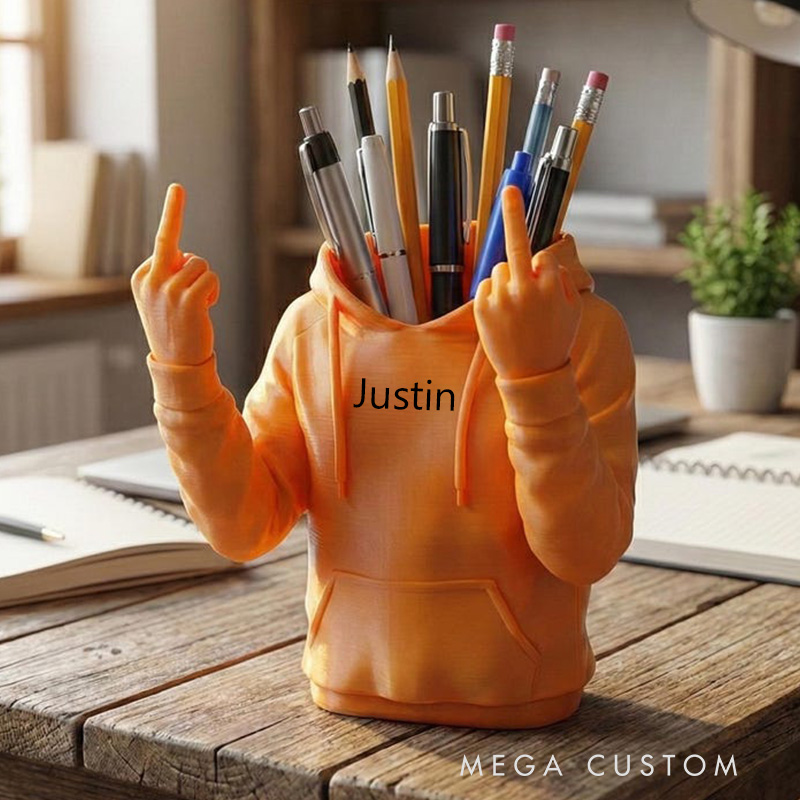 Personalized Hoodie Middle Finger Pencil Holder Funny Desk Organizer Rude Office Decor 3D Printed Pen Cup Novelty Gag Gift for Co-Workers