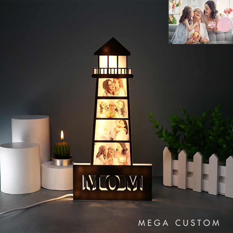 Personalized Photo Lighthouse Night Light Custom Family Photo LED Lamp Acrylic Family Keepsake Decor Mother’s Day Birthday Gift for Mom
