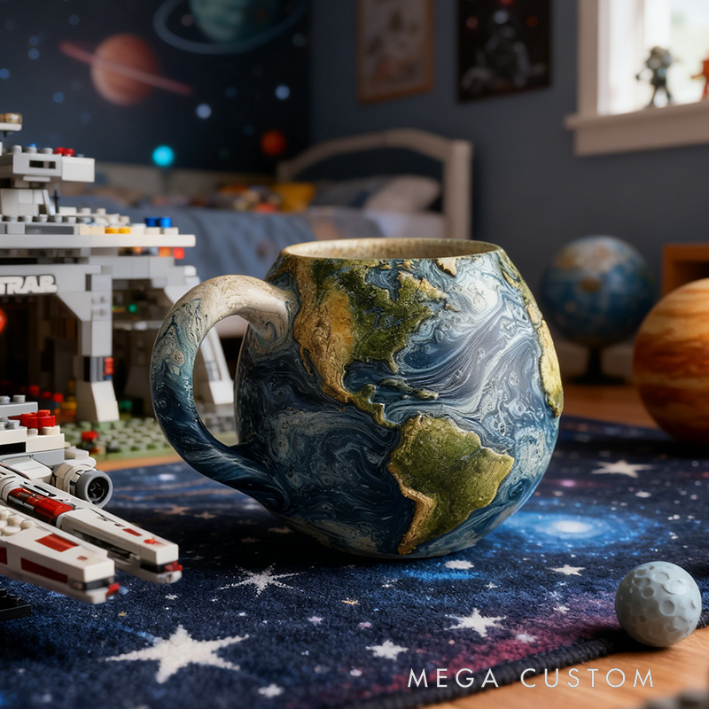 Earth Globe Resin Mug - 3D Textured Space-Themed Coffee Cup for Astronomy Fans