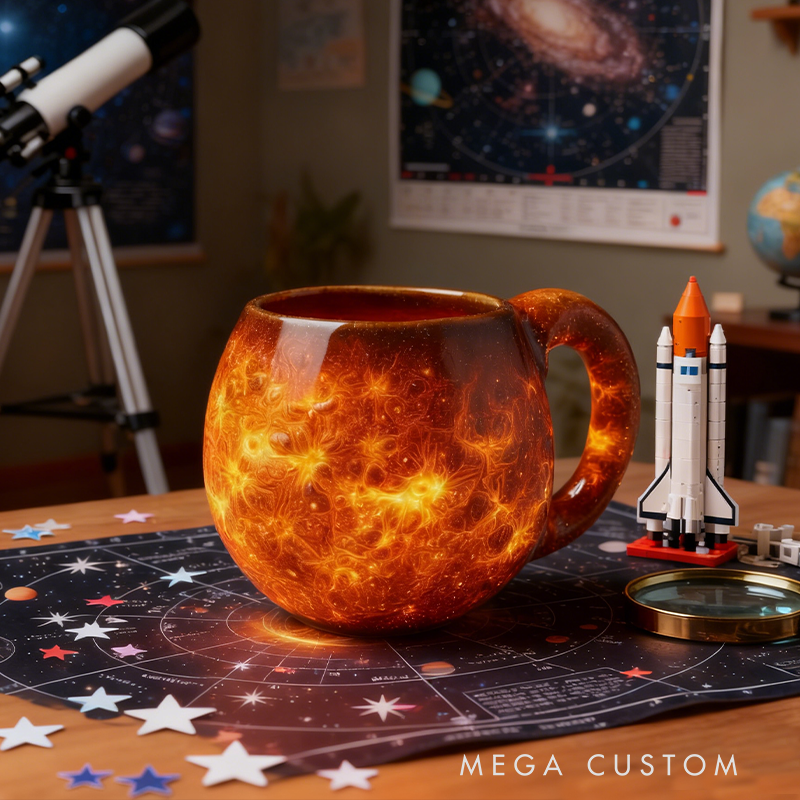Sun-Themed Resin Mug - Glowing Textured Space Coffee Cup for Star Gazers