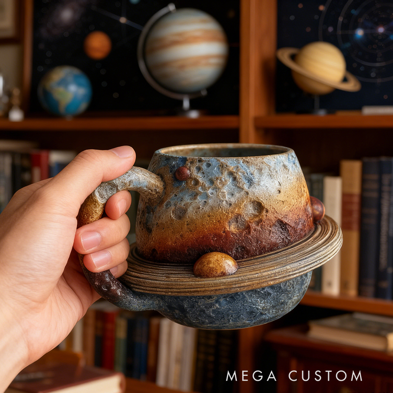 Saturn Resin Mug - Ringed Planet 3D Textured Space Coffee Cup