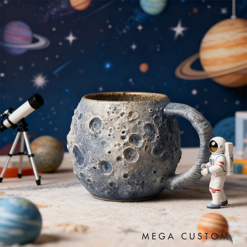 Moon Crater Resin Mug - 3D Textured Lunar Space Coffee Cup for Astronomy Lovers