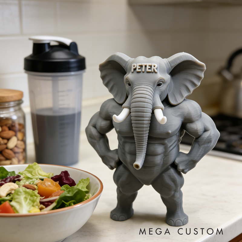 Personalized 3D Printed Hench Elephant Muscular Gym Gift Desk Mascot Weightlifter Strength Trainer Desk Decor Gift for Friends Gym Rat Gym Lovers