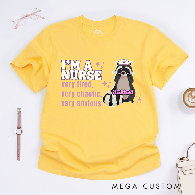 Personalized Playful Nurse T-Shirt with Raccoon and Humorous Text Design Gift for Nurse
