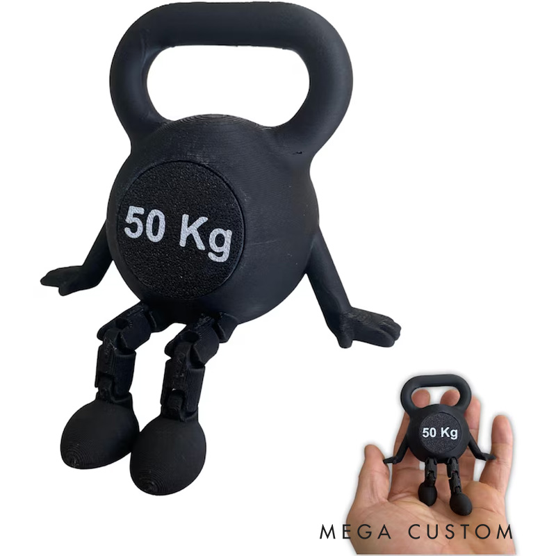 Personalized 3D Printed Kettlebell Desk Decor with Articulated Legs Fitness Gym Miniature Figurine Gift for Friends Gym Rat Gym Lovers