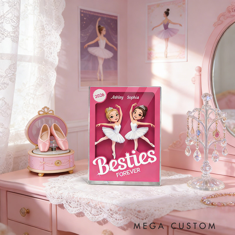 Personalized Besties Forever Pink Ballet Action Figure Acrylic Block Plaque Customizable with Photos and Names Meaningful Gift For Best Friend Dance Lovers