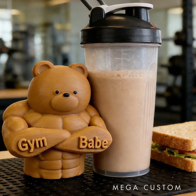 Personalized 3D Printed Hench Couple Bear Muscular Gym Gift Desk Mascot Weightlifter Strength Trainer Desk Decor Gift for Friends Gym Rat Gym Lovers