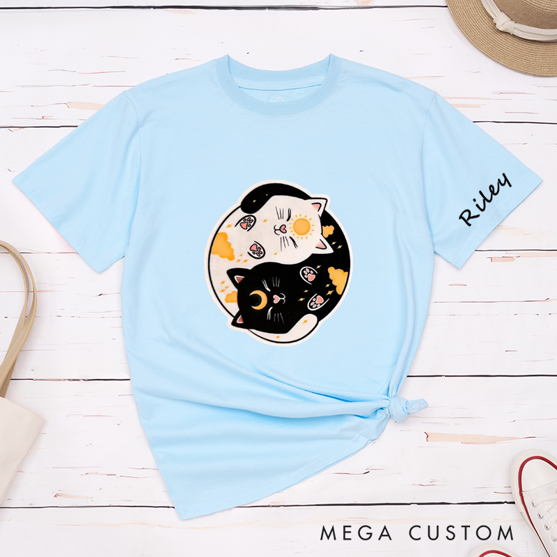 Personalized Classic T-Shirt Yin Yang Cat  Custom Name Sun and Moon  Gift for Cat and Cosmic Lovers  Unique Present for  Pet Owner 