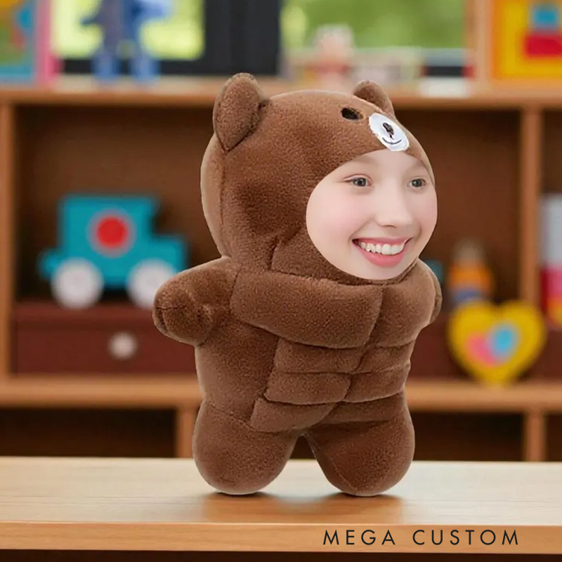 Personalized Muscle Bear Plush Toy Custom Face Stuffed Animal Pillow for Friends Gym Rat Gym Lovers