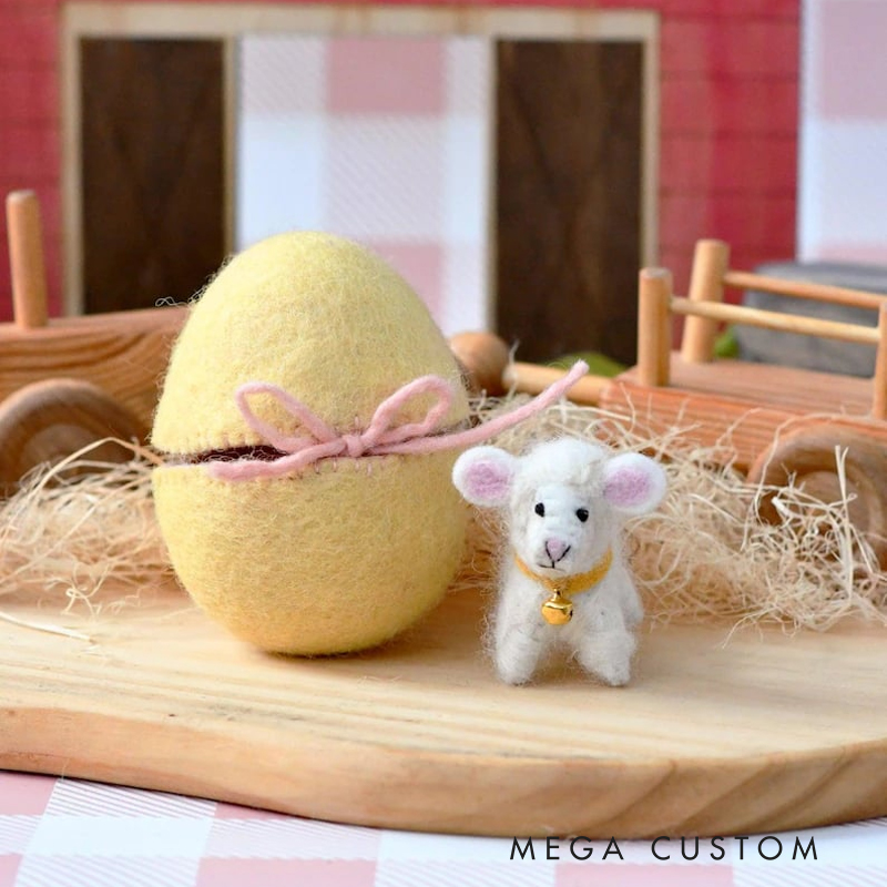 Easter Pet & Egg Felt Ornament Set - Handmade Farm Animal & Pastel Egg Decorations