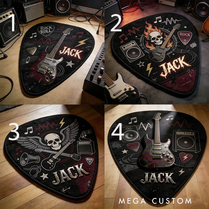 Personalized Punk Guitar Pick Rug with Your Style and Name for Guitarist Unique Decorative Carpet for Room and Music Studio