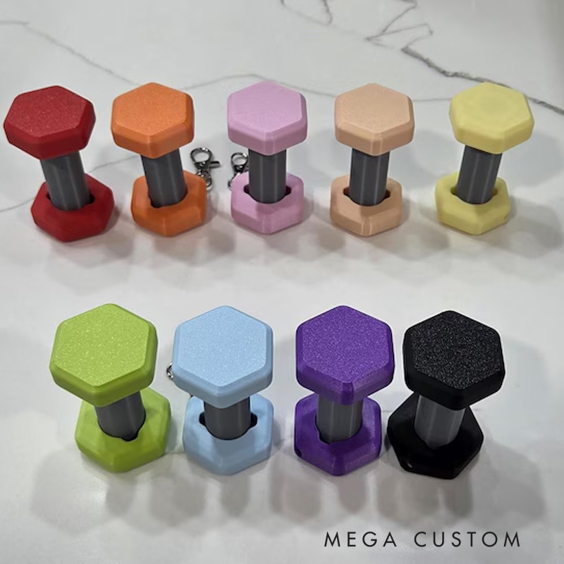 Personalized 3D Printed Dumbbell Key Chain Lip Balm Holder ChapStick Backpack Key Ring Gym Bag Sports Container Cute Fitness Workout Unique Creative Gift for Coach Trainer Gym Lover