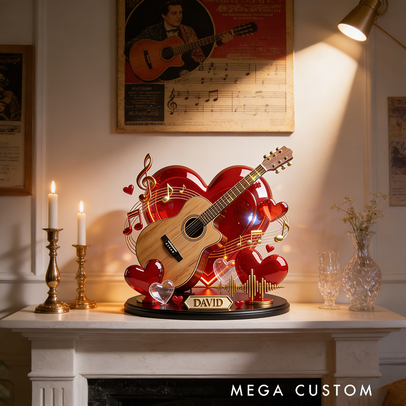 Personalized Heart-Shaped Guitar Desktop Figurine for Music Lovers Acrylic Plaque Gift for Room Music Studio