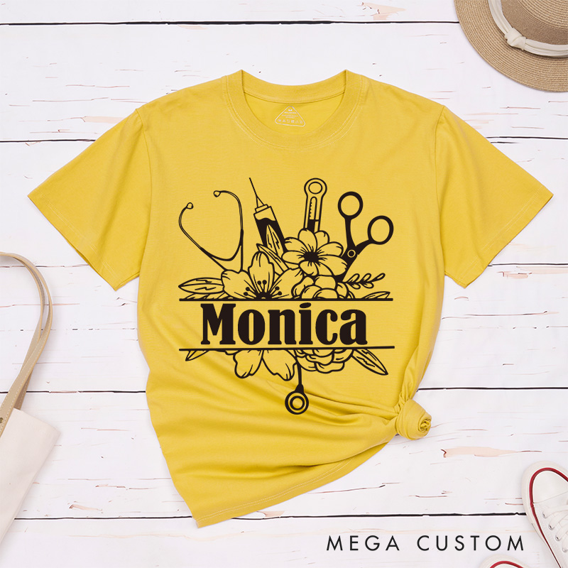 Personalized Nurse T-Shirts Elegant Medical Blooms Fashion Design T-Shirts