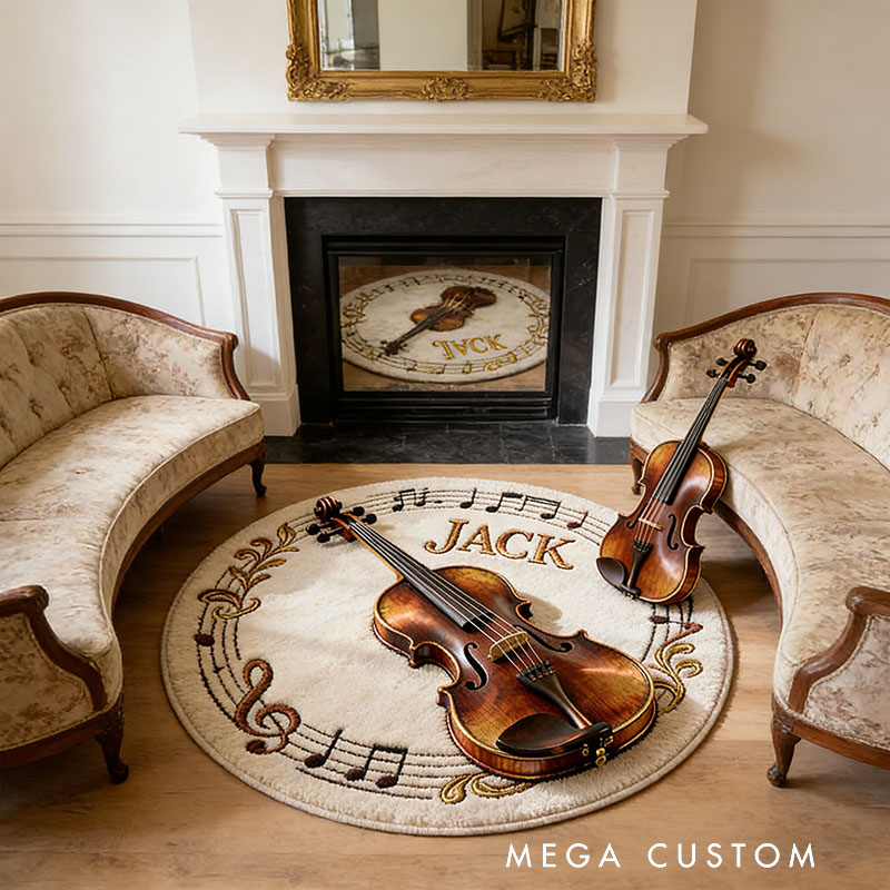 Personalized Violin Themed Rug with Your Name for Music Lovers Unique Decorative Carpet for Room and Music Studio