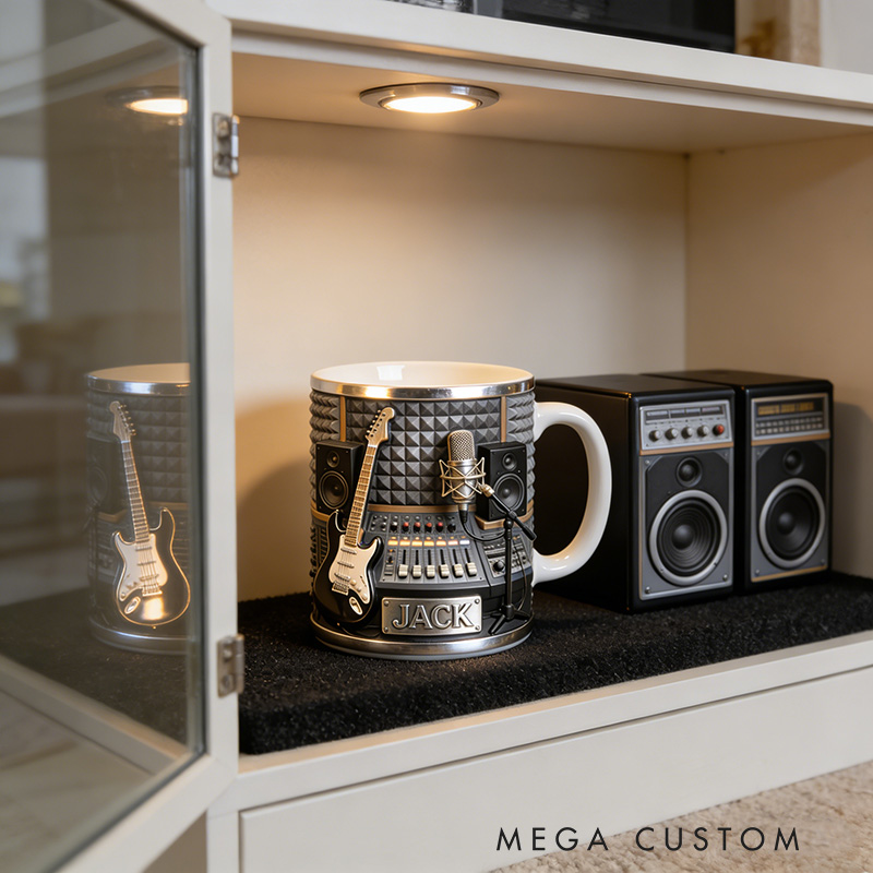 Personalized Music Studio Themed Electric Guitar Mug Custom Style and Name for Music Lovers for Room Music Studio