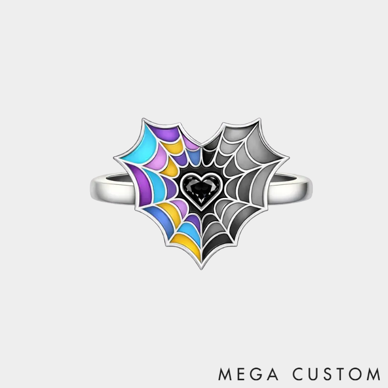 Personalized Birthstone Spiderweb Heart Ring Sterling Silver Ring Symbolic Jewelry Gift for Couples and Best Friends